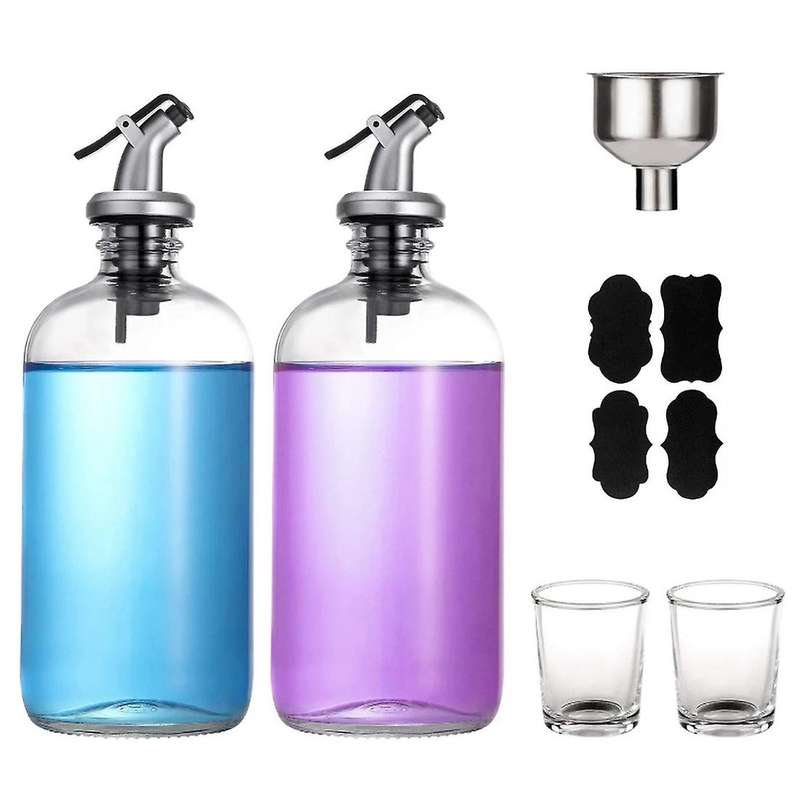 16Oz Glass Mouthwash Dispenser with Pour Spout Funnel and Labels Reusable Mouthwash Bottles Contain