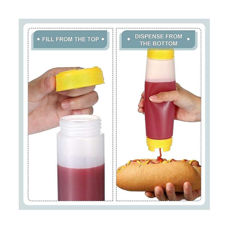 16oz Inverted Plastic Squeeze Bottles, Refillable Tip Valve Dispenser Condiment Squeeze for Sauces
