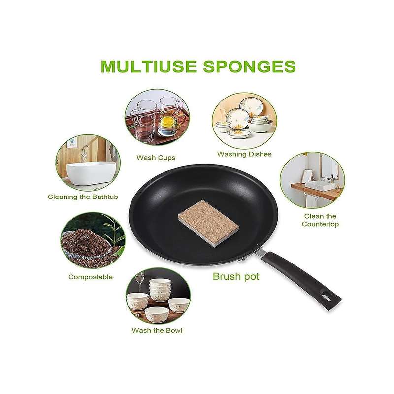 16pcs Biodegradable Compostable Cellulose Kitchen Sponges Coconut Scrubber - Eco Friendly Sponge for
