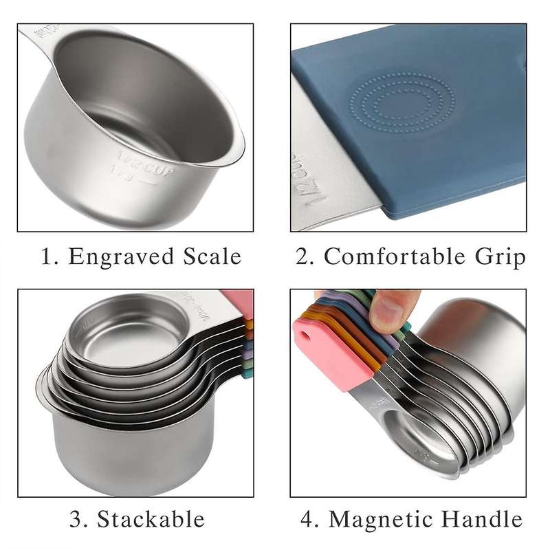 16Pc Magnetic Stainless Steel Measuring Cups&Spoons Set, 7 Heavy Duty Cups,8 Double Sided Spoons wi