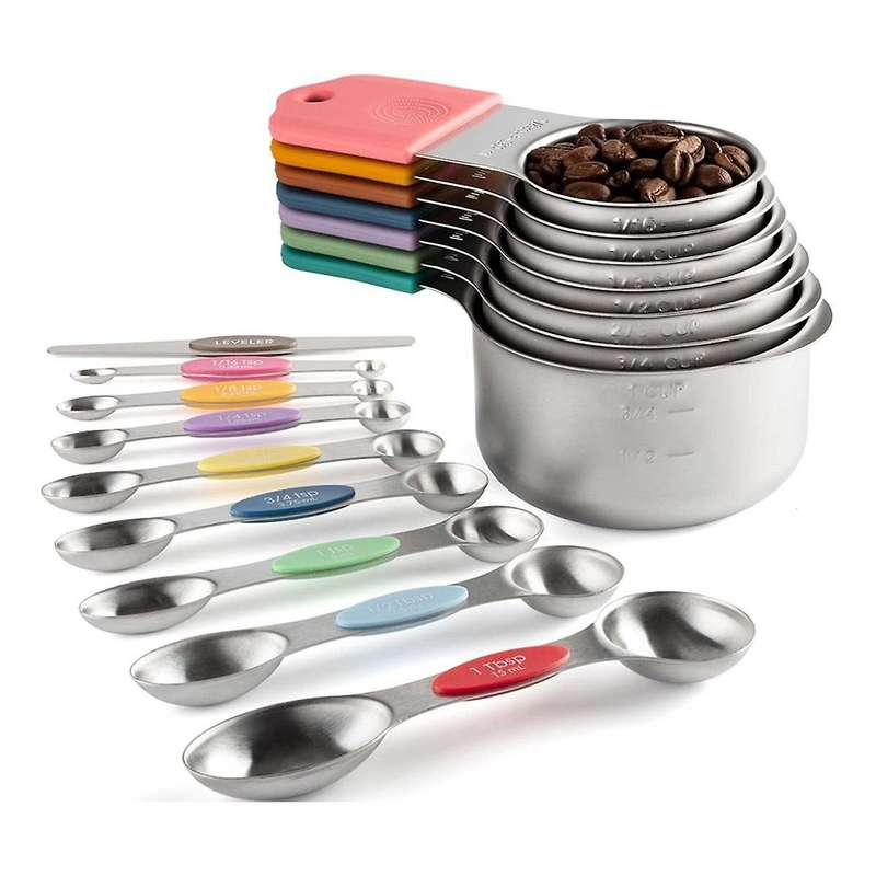 16Pc Magnetic Stainless Steel Measuring Cups&Spoons Set, 7 Heavy Duty Cups,8 Double Sided Spoons wi