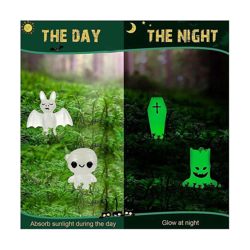 16pcs Decor Mini Luminous Ghost Ornament Halloween Decoration Coffin Pumpkin Bat Glowing Home Decora