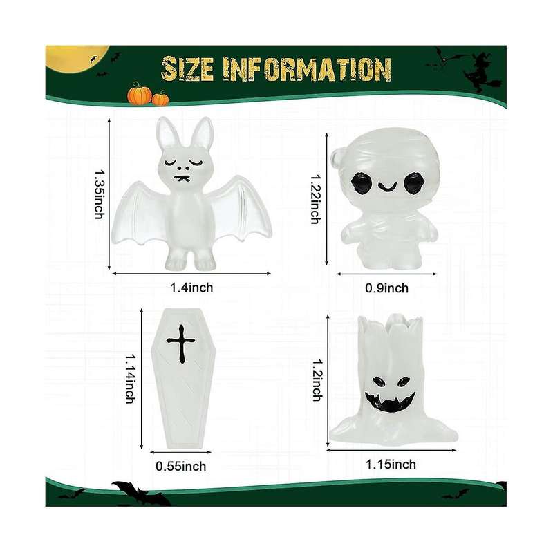 16pcs Decor Mini Luminous Ghost Ornament Halloween Decoration Coffin Pumpkin Bat Glowing Home Decora