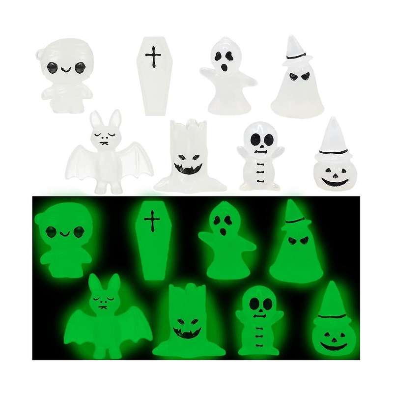 16pcs Decor Mini Luminous Ghost Ornament Halloween Decoration Coffin Pumpkin Bat Glowing Home Decora