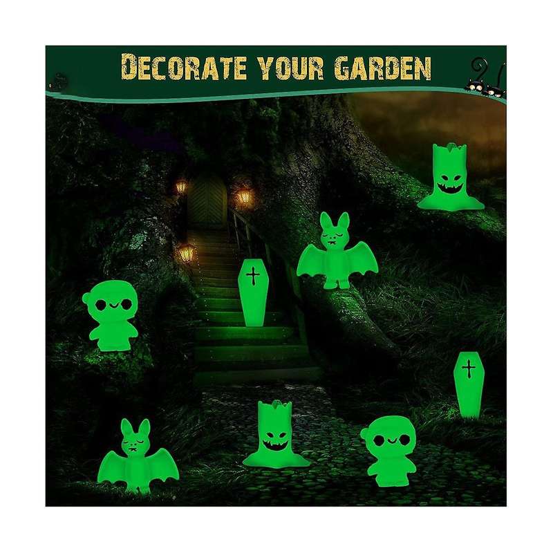 16pcs Decor Mini Luminous Ghost Ornament Halloween Decoration Coffin Pumpkin Bat Glowing Home Decora
