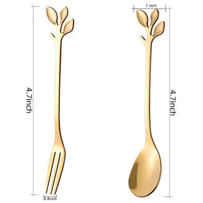 16pcs Dessert Spoon and Fork Set Cake Fork Coffee Spoon Fruit Fork Stainless Steel -gold