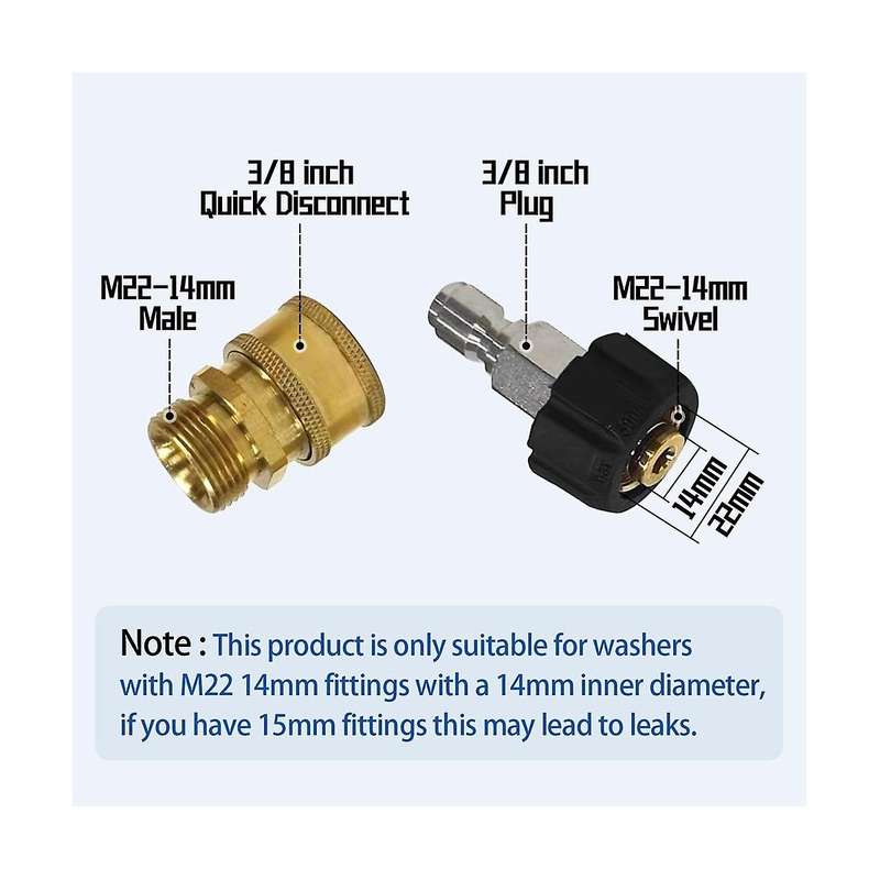 16pcs Pressure Washer Adapter Set, Quick Disconnect Kit, M22 Swivel to 3/8 Inch Quick Connect, 3/4 I