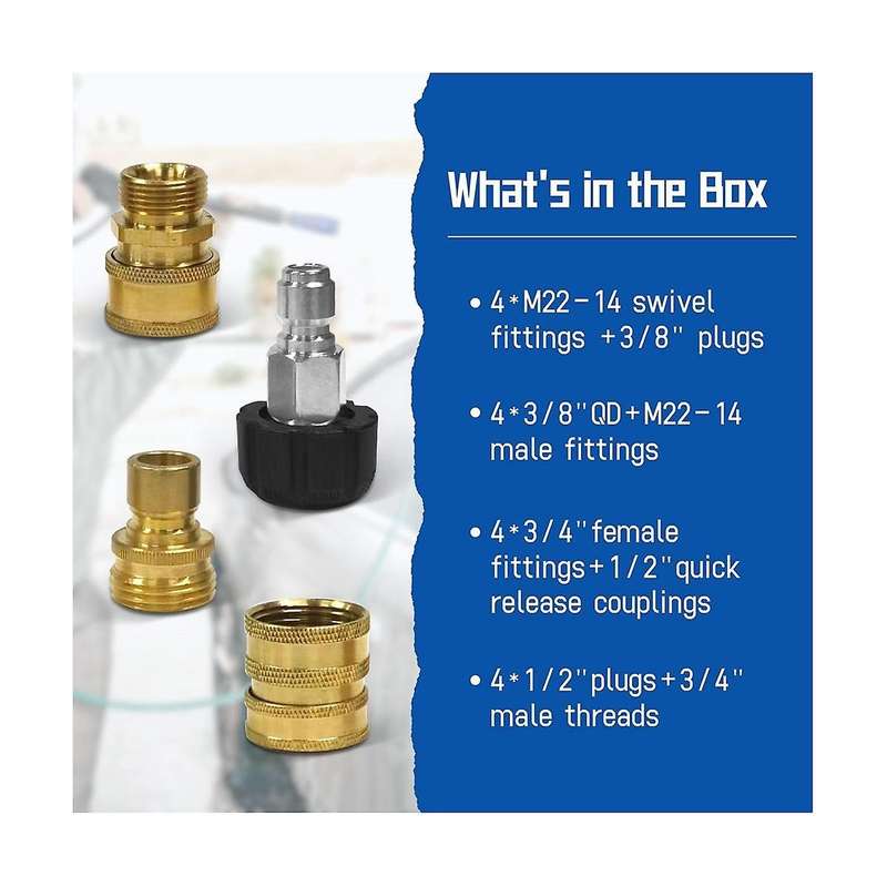16pcs Pressure Washer Adapter Set, Quick Disconnect Kit, M22 Swivel to 3/8 Inch Quick Connect, 3/4 I
