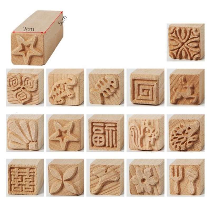 16Pcs of Pottery Wood Texture Texture Seal Solid Wood Cartoon Printing Tool Pottery Mud Plastic Mold