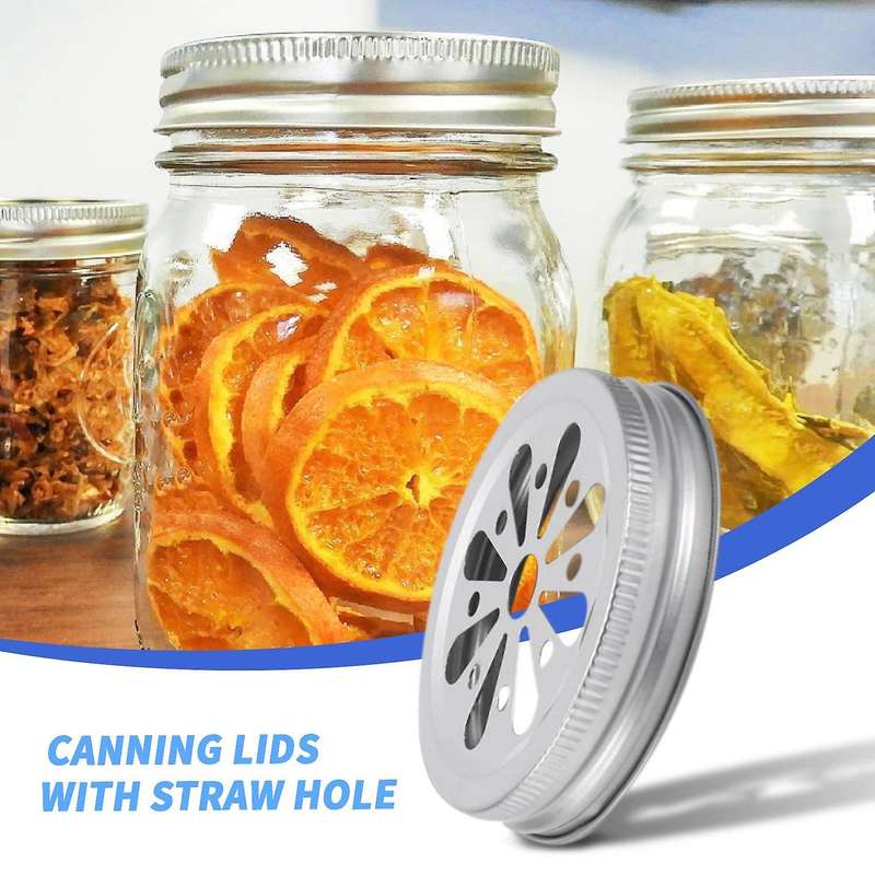 16Pcs Regular Mouth Mason Can Jar Lid Rust Proof Daisy Cut with Straw Hole Hollow Flower Cover for B