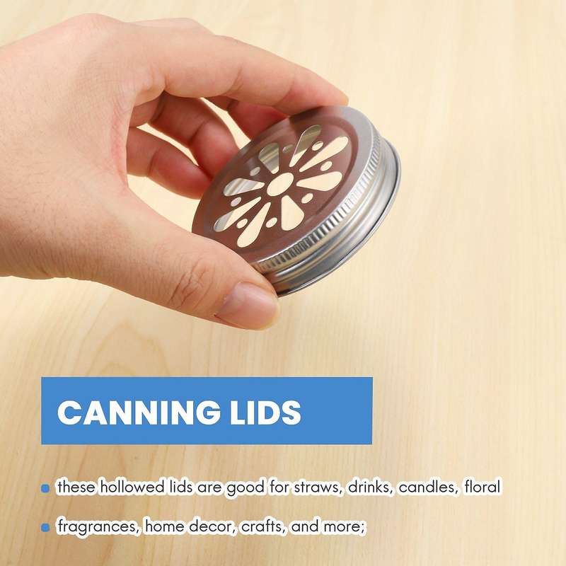 16Pcs Regular Mouth Mason Can Jar Lid Rust Proof Daisy Cut with Straw Hole Hollow Flower Cover for B