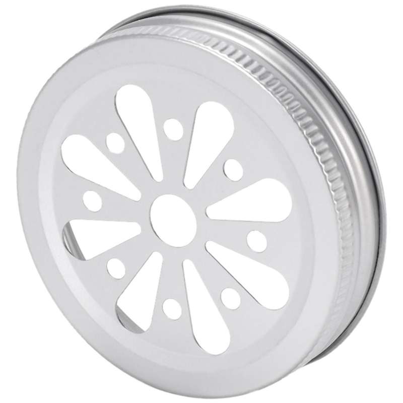 16Pcs Regular Mouth Mason Can Jar Lid Rust Proof Daisy Cut with Straw Hole Hollow Flower Cover for B