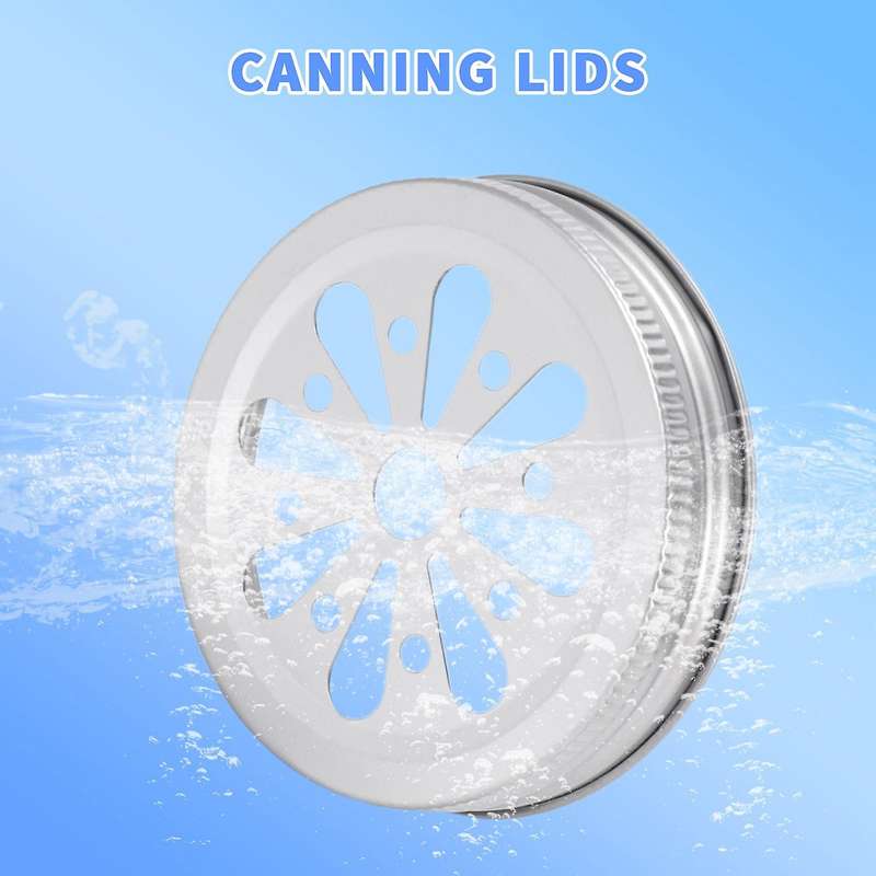 16Pcs Regular Mouth Mason Can Jar Lid Rust Proof Daisy Cut with Straw Hole Hollow Flower Cover for B