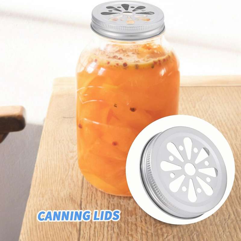 16Pcs Regular Mouth Mason Can Jar Lid Rust Proof Daisy Cut with Straw Hole Hollow Flower Cover for B
