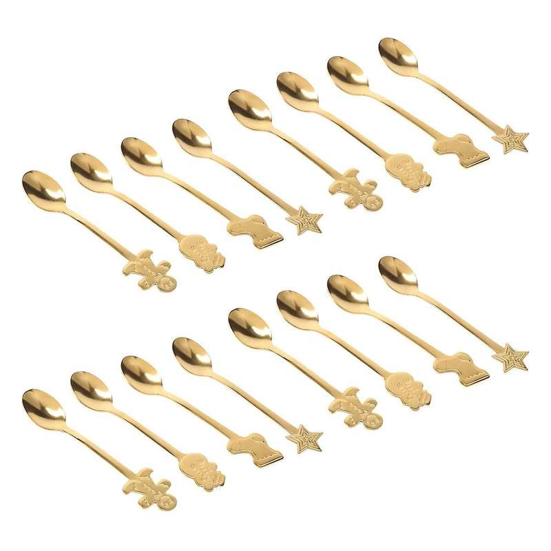16Pcs Stainless Xmas Coffee Spoons Dessert Spoon Kitchen New Year Gifts Gold