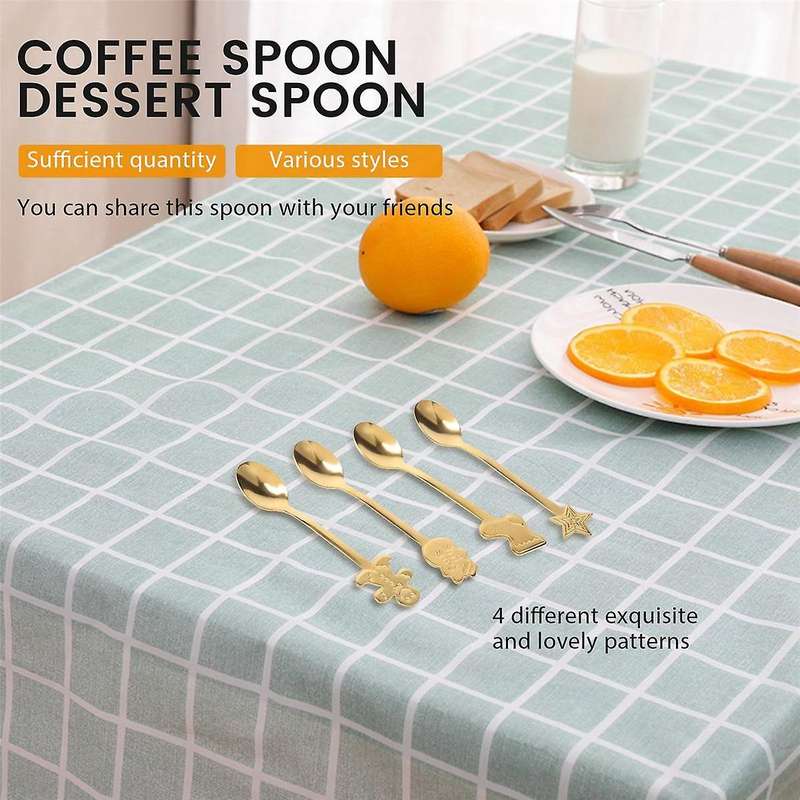 16Pcs Stainless Xmas Coffee Spoons Dessert Spoon Kitchen New Year Gifts Gold
