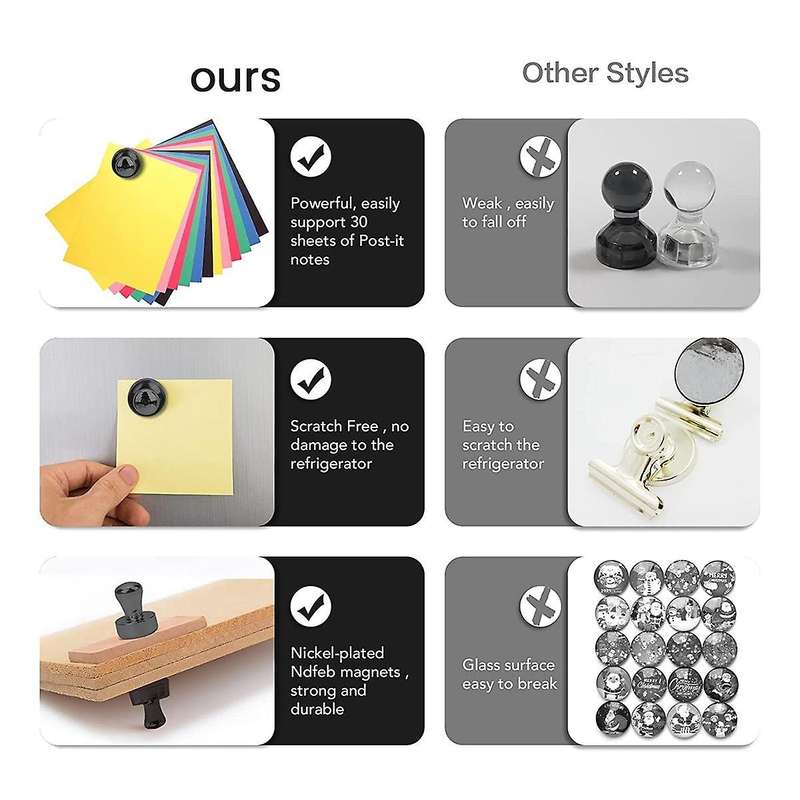 16pcs Strong ,black Refrigerator Magnets, Push Pin Magnets,strong Whiteboard Magnets for Locker, Ma