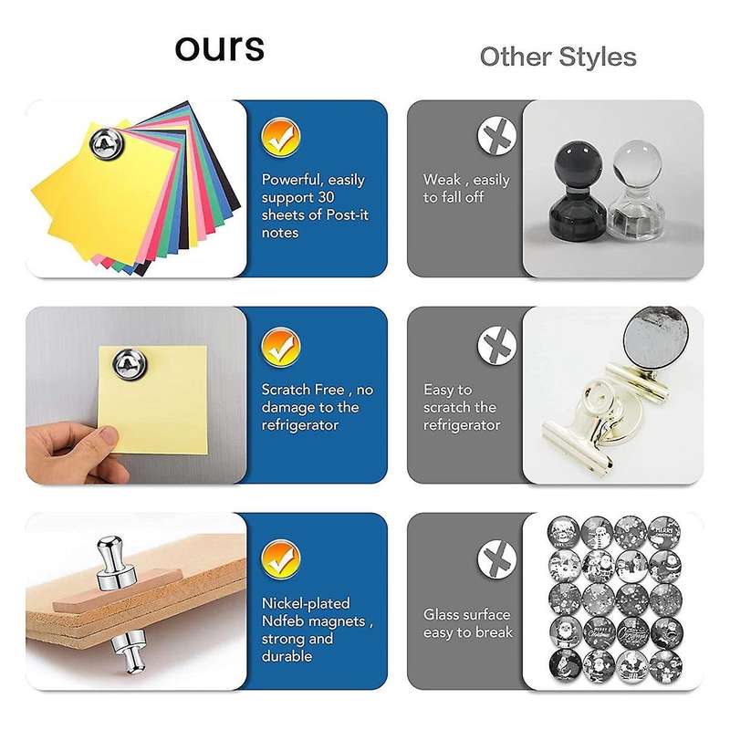16pcs Strong ,silver Refrigerator Magnets, Push Pin Magnets,strong Whiteboard Magnets for Locker, M