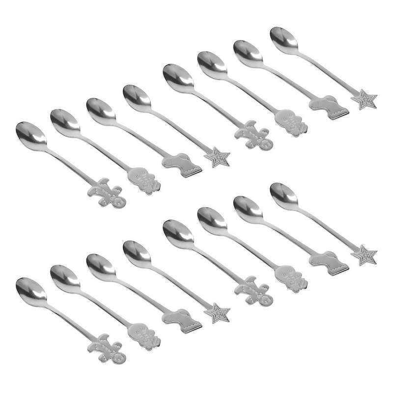 16pcs Stainless Xmas Coffee Spoons Dessert Spoon Kitchen New Year Gifts Silver