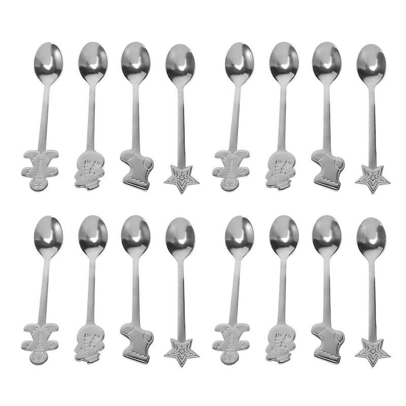 16pcs Stainless Xmas Coffee Spoons Dessert Spoon Kitchen New Year Gifts Silver