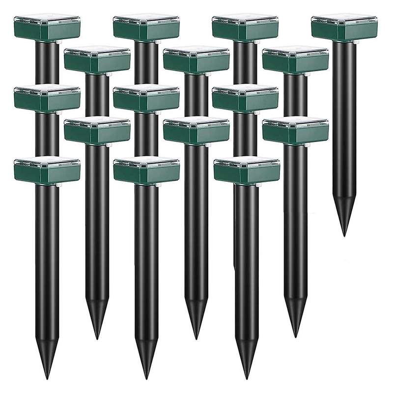 16pieces Solar Mole Repellent,ultrasonic Repeller Outdoor Waterproof Vole Deterrent Spike for Garde