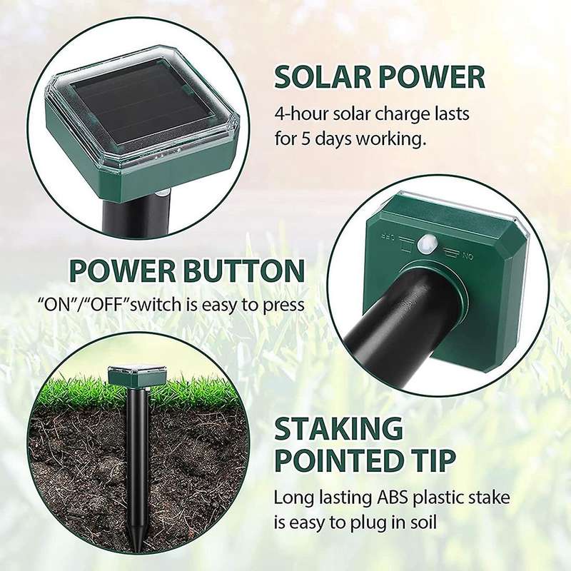 16pieces Solar Mole Repellent,ultrasonic Repeller Outdoor Waterproof Vole Deterrent Spike for Garde