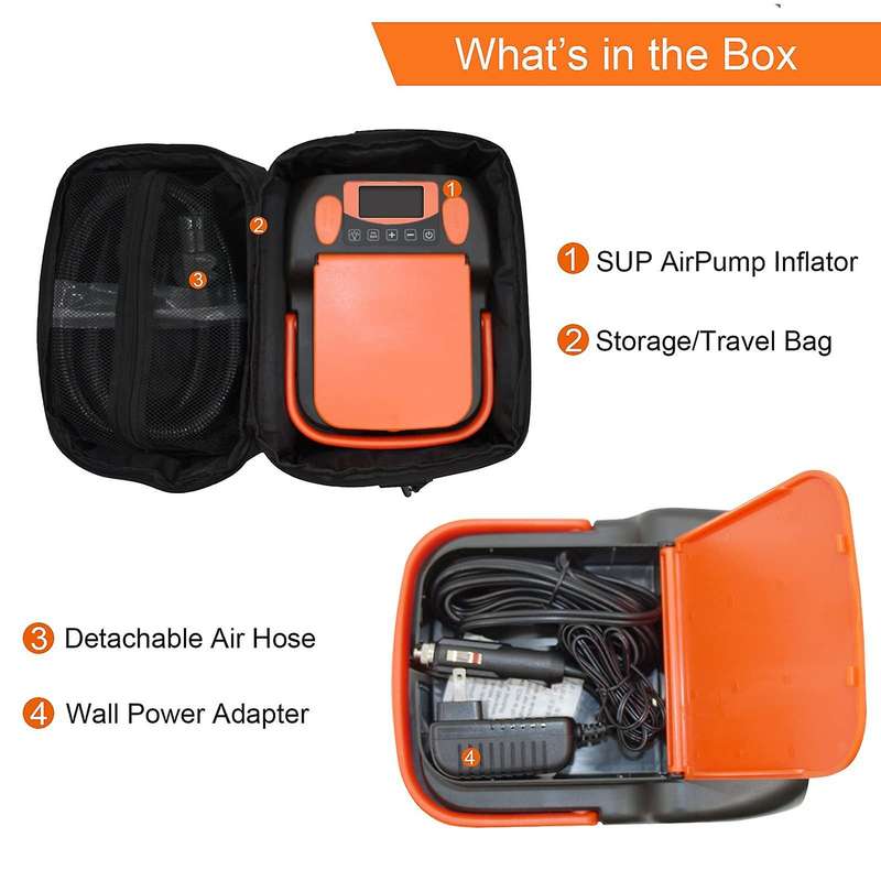 16PSI Intelligent Double Stage Air Pump with 6PCS Nozzles LCD Display 6000MAh Electric Pump Support