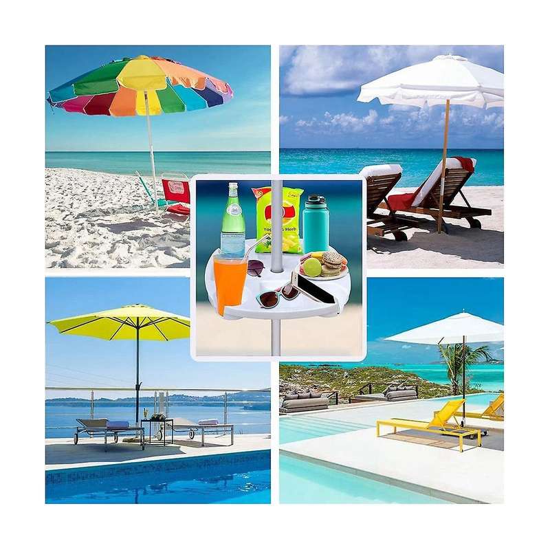 17 Inch Beach Umbrella Table Tray with Cup Holders & Snacks Compartments for Beach, Garden & Swimmi
