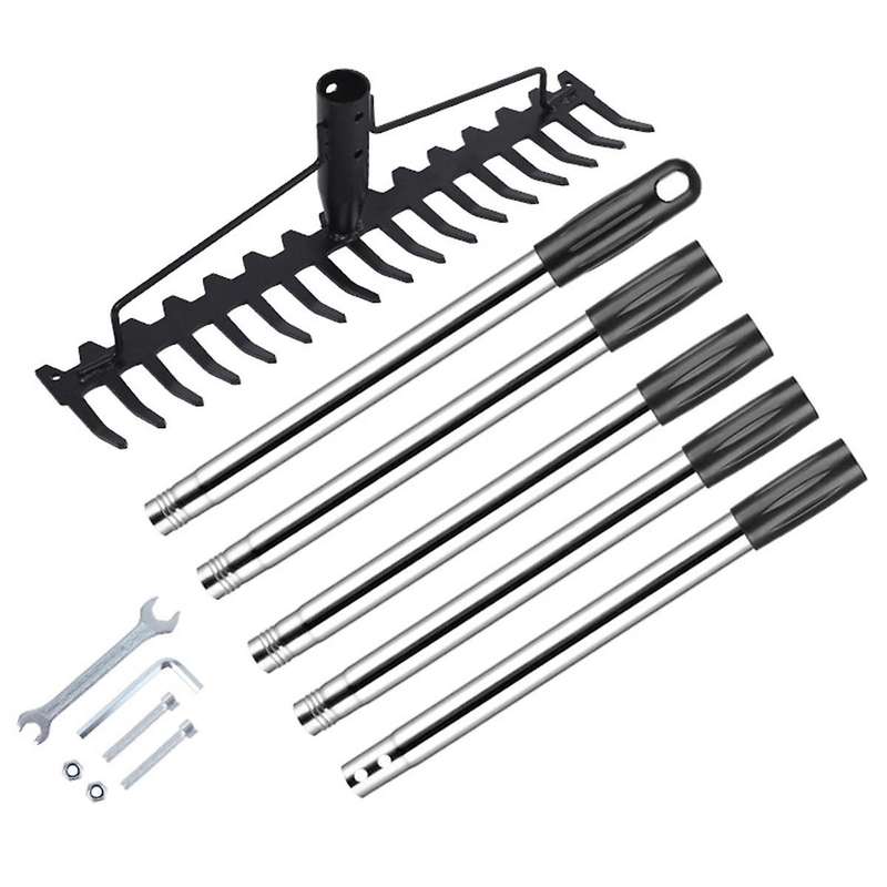 17 Steel Teeth Metal Head Rake Soil Scarifier with Stainless Steel Handle for Collecting Leaves and
