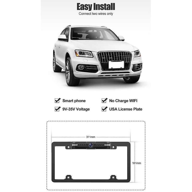 170 Degree Car License Plate Backup Camera WiFi Wireless Rear View Cam for Android IOS