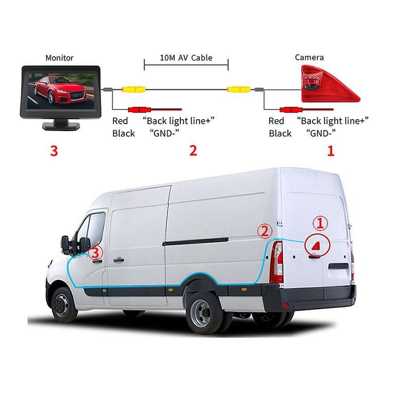 170 degree Backup RearView Camera Brake Light & 4.3Inch Monitor for Master NV400 Opel Movano 2010-20