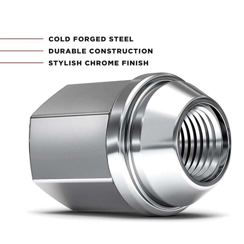 1709D-24AM Solid Piece Chrome M14x1.50 Duplex Bulge Lug Nut for Select ///Ram, 24 Pack