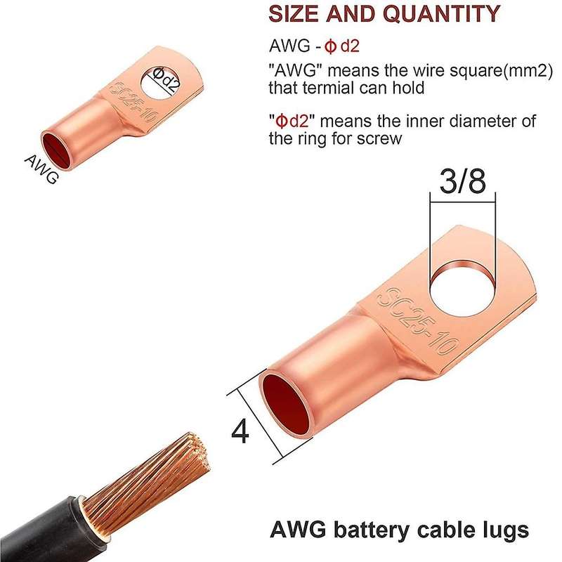 170Pcs Battery Cable Ends Battery Wire Lugs Eyelets Tubular Ring Terminal Connectors for AWG4, AWG6,