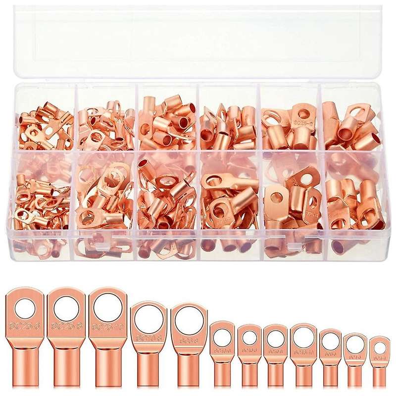 170Pcs Battery Cable Ends Battery Wire Lugs Eyelets Tubular Ring Terminal Connectors for AWG4, AWG6,