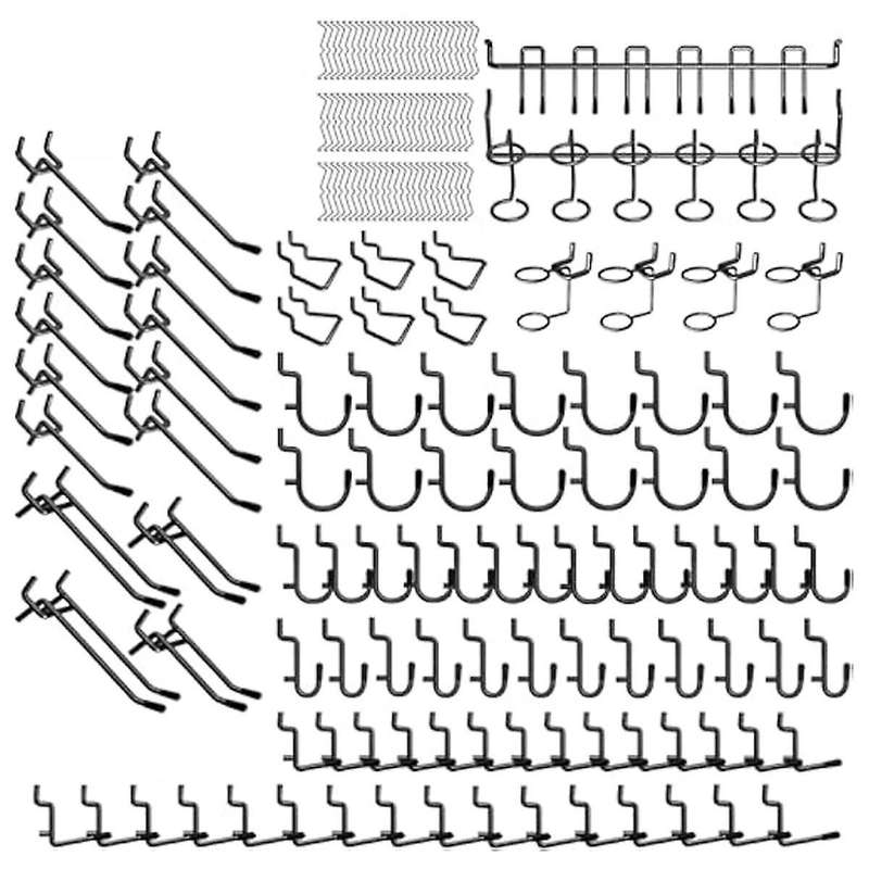 176PCS Hooks Set,1/4Inch Metal Peg Board Hook Assortment with Peg Lock Accessories for Garage Wall