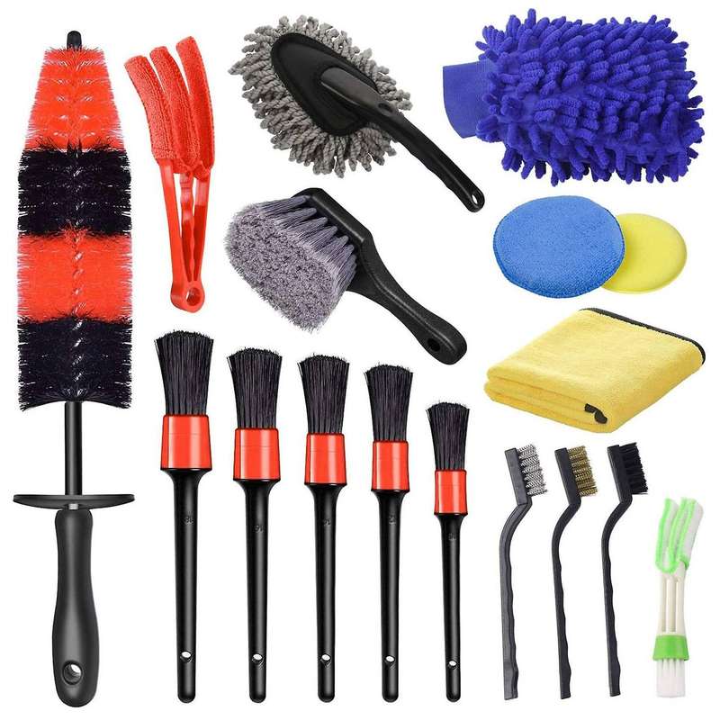17Pcs Car Detailing Brush Set, Wheel & Tire Brush, Car Towel, Car Wash Mitt, Wire Brushes, Car Wash