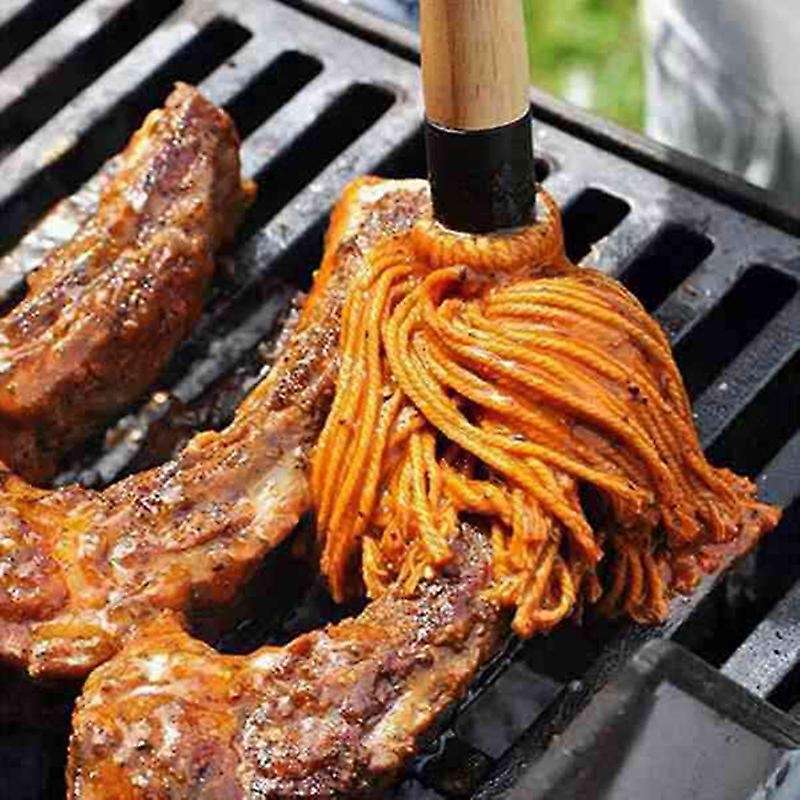 18 Inch BBQ Grill Basting Mop Brush Wooden Long Handle and with 1 Extra Replacement Heads for BBQ Gr