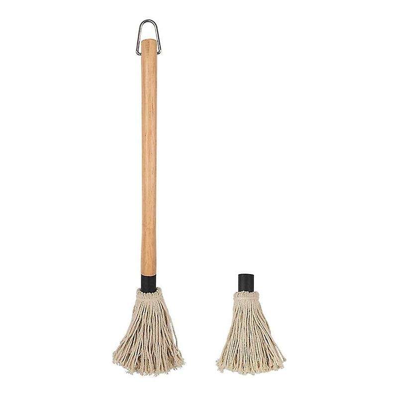 18 Inch BBQ Grill Basting Mop Brush Wooden Long Handle and with 1 Extra Replacement Heads for BBQ Gr