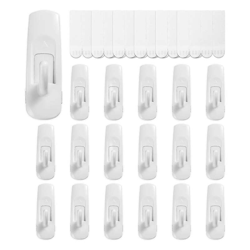 18 Hooks+24 Strips, Medium Utility Hooks, Organize Damage-free Hanging Hooks Heavy Duty with Adhesi