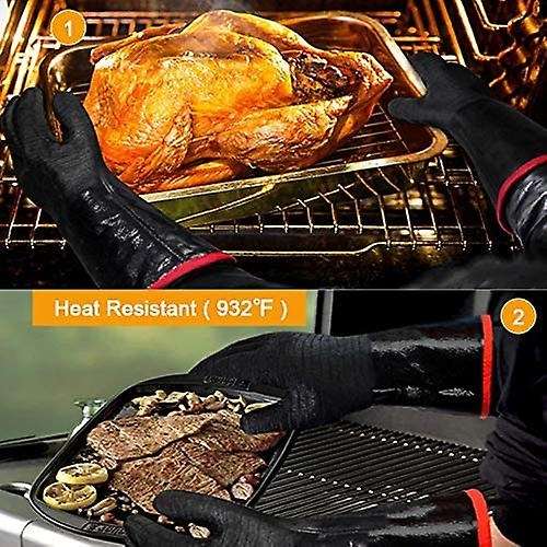 18 Inches, Heat Resistant BBQ Gloves, Long Sleeve Grill Gloves, Non-Slip Neoprene Coating, Soft Insi