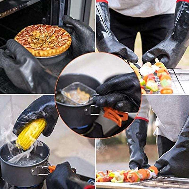 18 Inches, Heat Resistant BBQ Gloves, Long Sleeve Grill Gloves, Non-Slip Neoprene Coating, Soft Insi