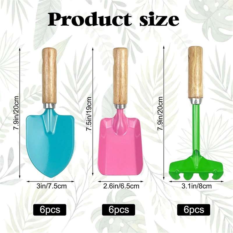 18 Pcs Mini Garden Plant Tool Set, Colorful Metal Garden Hand Shovels & Square Spade & Rake, Garden