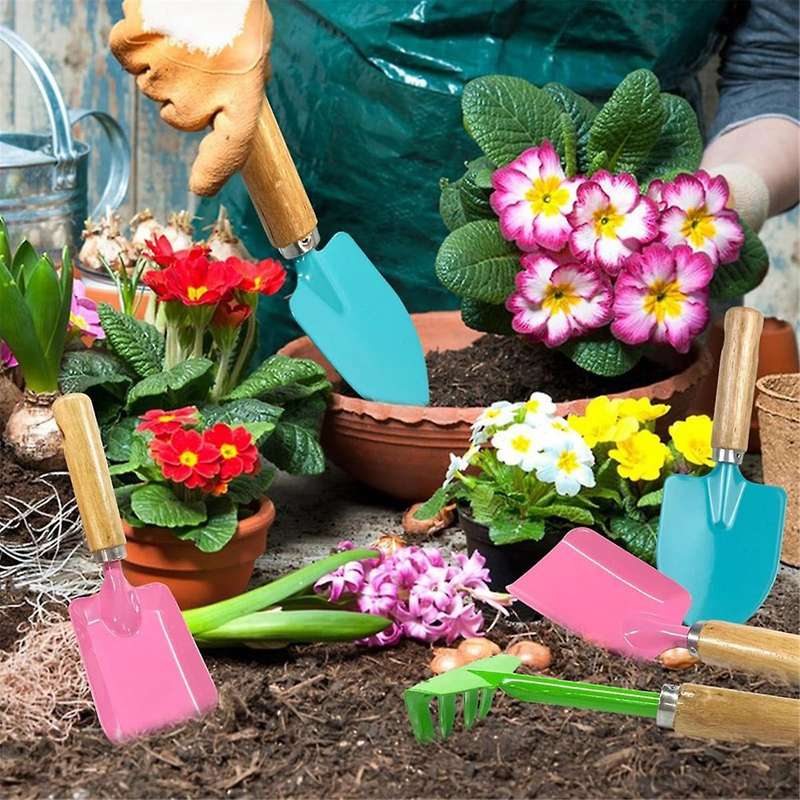 18 Pcs Mini Garden Plant Tool Set, Colorful Metal Garden Hand Shovels & Square Spade & Rake, Garden