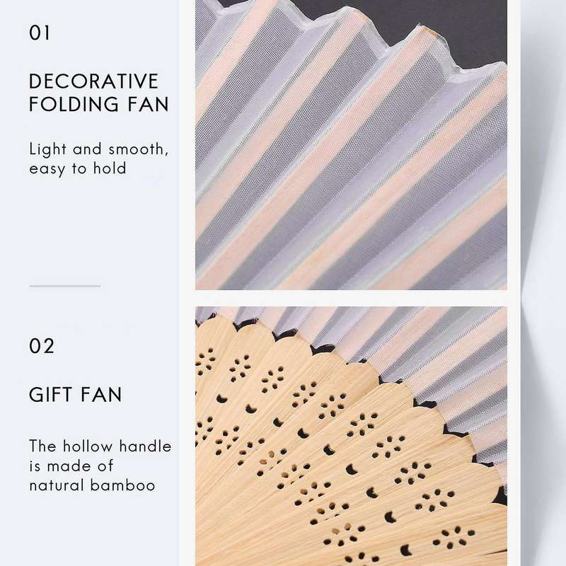 18 Pieces White Handheld Fans Cloth Fans Bamboo Folding Fans for Wedding Decoration, Church Wedding