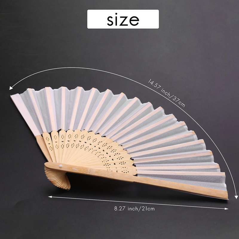 18 Pieces White Handheld Fans Cloth Fans Bamboo Folding Fans for Wedding Decoration, Church Wedding