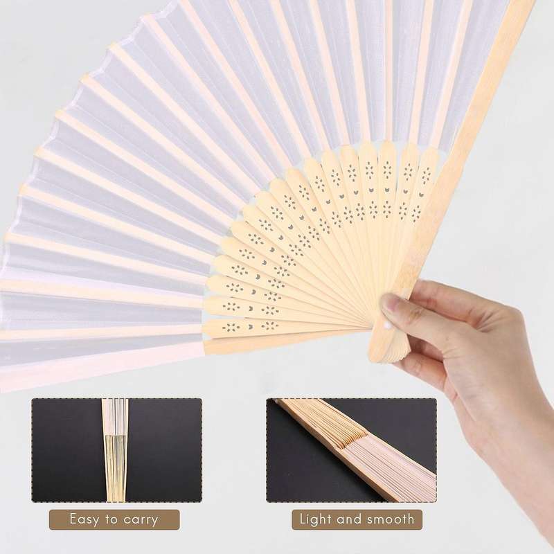 18 Pieces White Handheld Fans Cloth Fans Bamboo Folding Fans for Wedding Decoration, Church Wedding