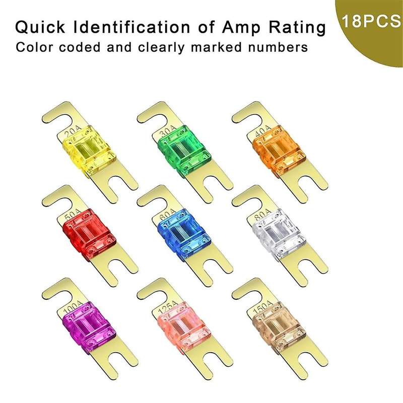 18 Pieces Mini ANL Fuse, Plated ANL Fuse Pack (20A, 30A, 40A, 50A, 60A, 80A, 100A, 125A, 150A) for A