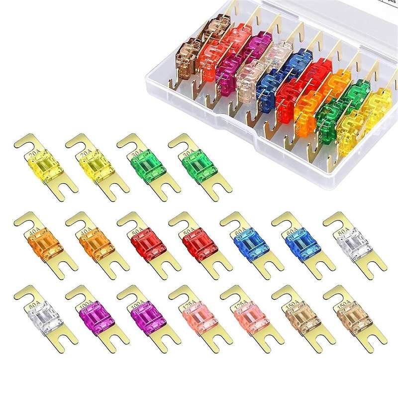 18 Pieces Mini ANL Fuse, Plated ANL Fuse Pack (20A, 30A, 40A, 50A, 60A, 80A, 100A, 125A, 150A) for A