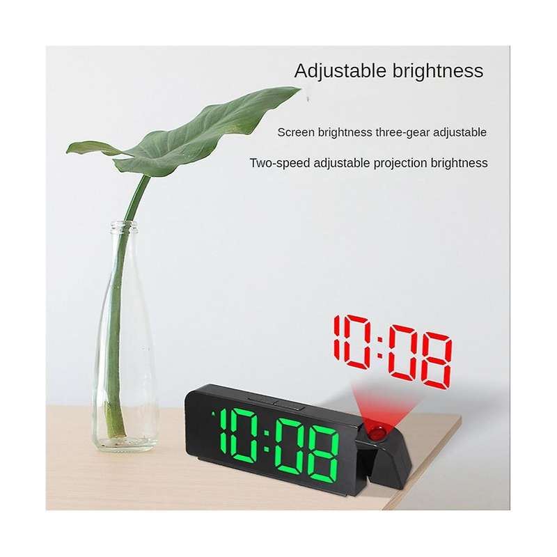 180 Rotation Projection 12/24H LED Digital Clock USB Charge Ceiling Projector (Red)