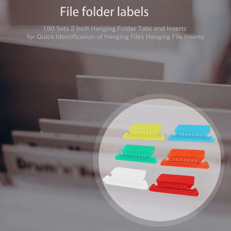 180 Sets 2 Inch Hanging Folder Tabs and Inserts for Quick Identification Of Hanging Files Hanging F